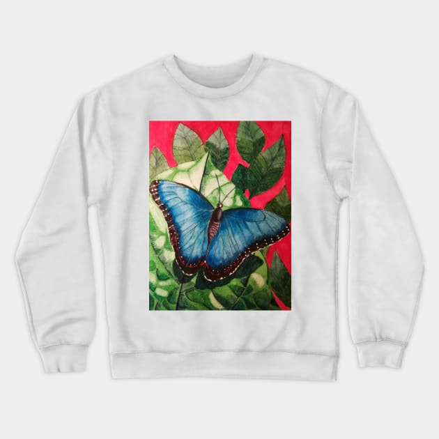 Blue morpho butterfly watercolour painting Crewneck Sweatshirt by esvb